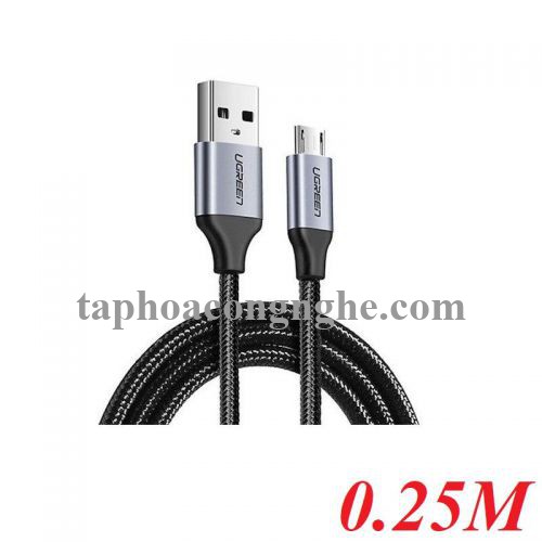 Ugreen 60144 0.25M màu Đen Cáp sạc truyền dữ liệu USB 2.0 sang MICRO USB vỏ dây bọc lưới US290 30060144
